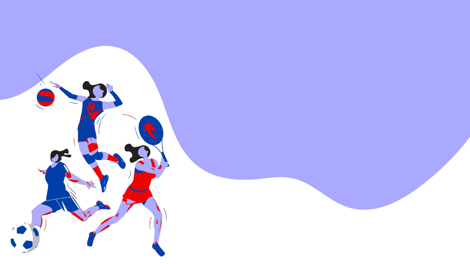 Illustration of women playing football, volleyball and basketball